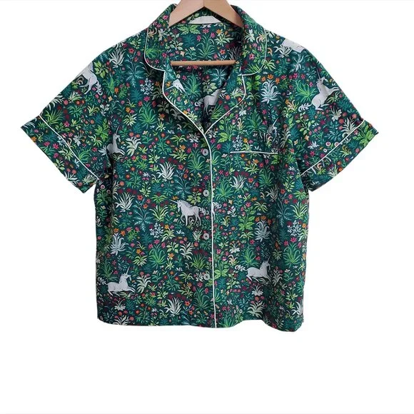 PrintFresh Pajama Top M Unicorn's Garden Juniper Organic Cotton Short Sleeve - Picture 2 of 13